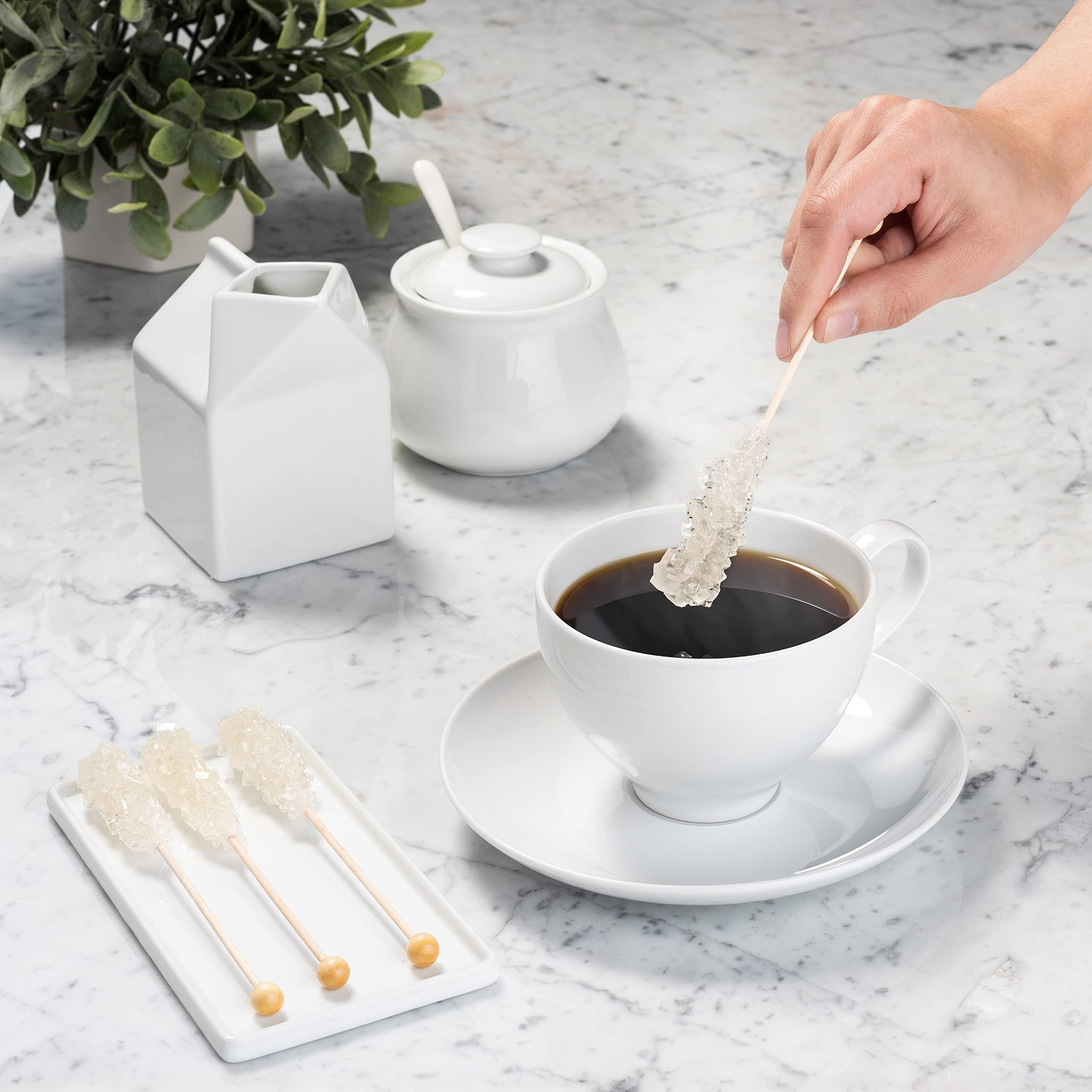 Candy Envy - White Café Sugar Sticks Mini Rock Candy - 18 Individually Wrapped Sugar Stirrer - Original Sugar Flavored