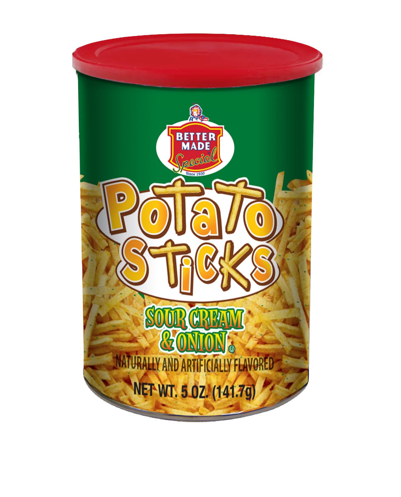 Better Made Potato Sticks 5oz Canister - Shoestring Potato Sticks - Gluten Free - Crunchy, Crispy Snack from Fresh Potatoes - Resealable Lid (Sour