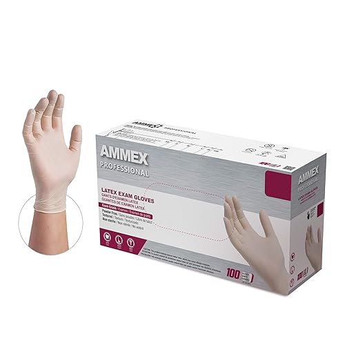 AMMEX White Latex Disposable Exam-Grade Gloves, 4 Mil, Powder-Free, Food-Safe, Lightly-Textured, Non-Sterile