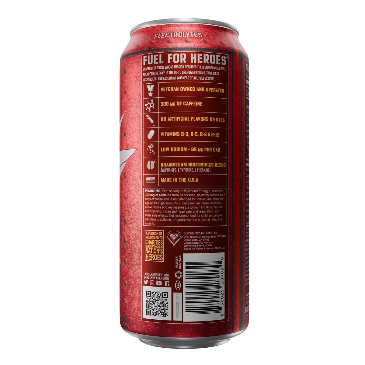 Bulkhead Energy Sierra Lima Strawberry Energy Drink, 300mg Caffeine, 12Pack