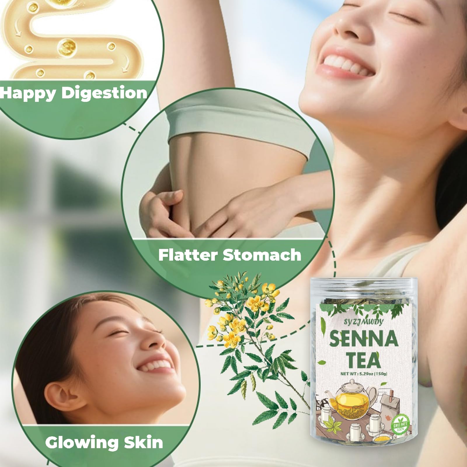 5.29oz Premium Senna Leaf, Cut & Sifted Plant-Based Tea, Bottle Packing, No Additives Pure Senna Leaves for Steeping Hot or Iced Tea?3-5 mins Steeping