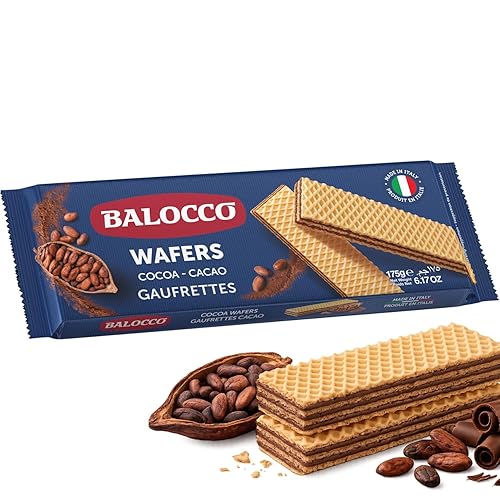 Balocco Cocoa Wafer Cookies 6.1 Oz (175g) - Crispy Italian Wafer Cookies with 2 Layers of Cocoa Cream, Made with Pure Cacao Butter, Non-GMO, Product