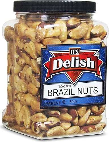 Gourmet Toasted Brazil Nuts by Its Delish, 39 Oz Jumbo Reusable Container (Jar) - Oven Fresh Dry Roasted Whole Shelled Brazil Nuts Unsalted - Keto