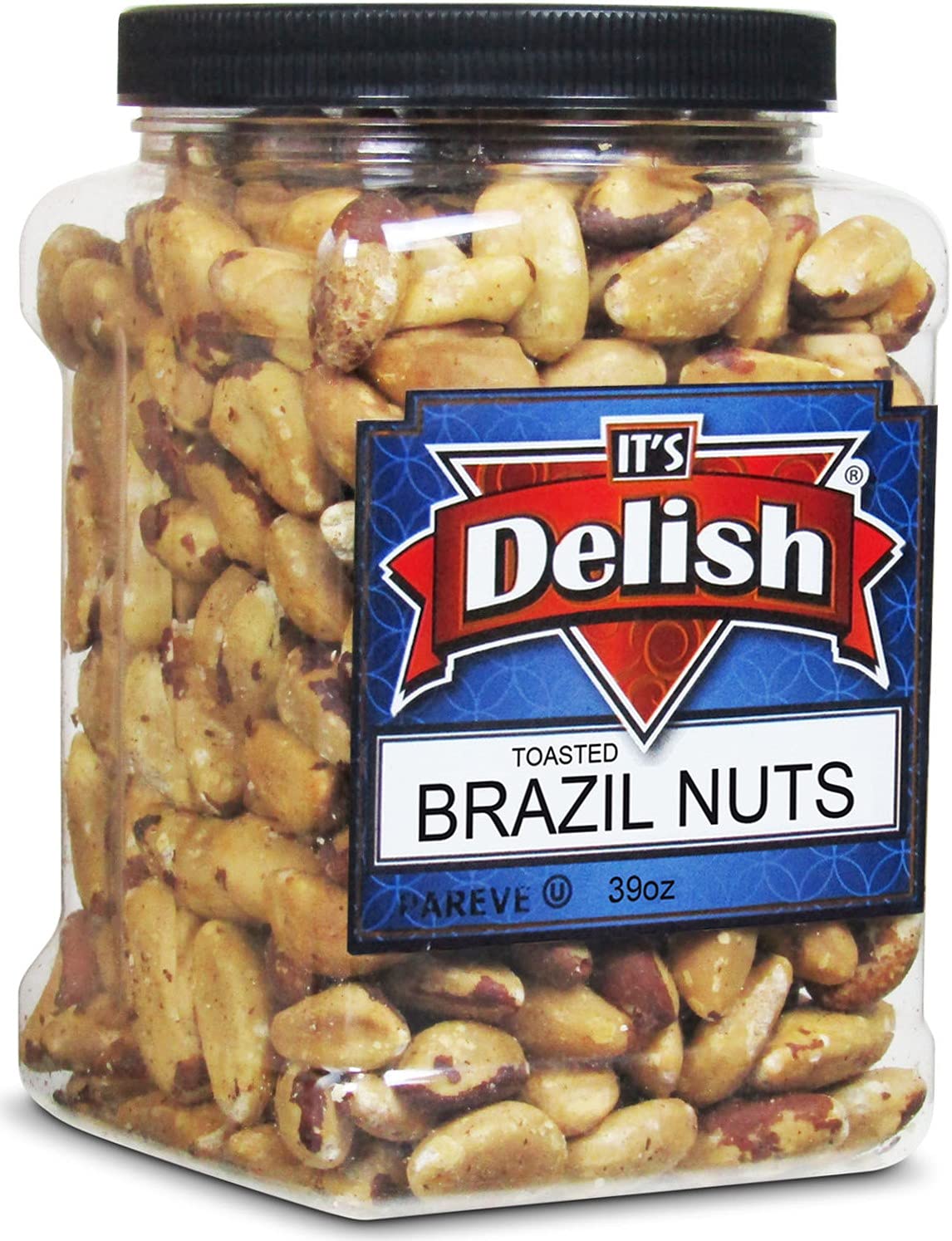 Gourmet Toasted Brazil Nuts by Its Delish, 39 Oz Jumbo Reusable Container (Jar) - Oven Fresh Dry Roasted Whole Shelled Brazil Nuts Unsalted - Keto