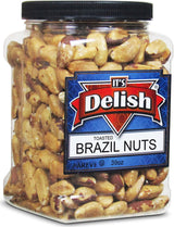 Gourmet Toasted Brazil Nuts by Its Delish, 39 Oz Jumbo Reusable Container (Jar) - Oven Fresh Dry Roasted Whole Shelled Brazil Nuts Unsalted - Keto