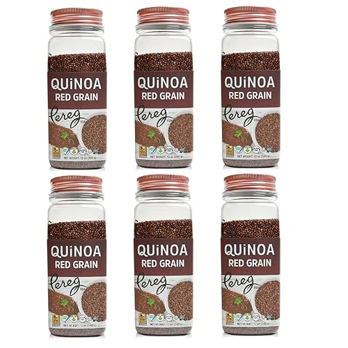 Pereg Red Grain Quinoa (12 Oz x 6 Pack) - Rich in Fibres, Proteins & Iron - Non-GMO, All Natural & Gluten-Free - Ancient Superfood Red Quinoa Grains - Vegetarian & Vegan