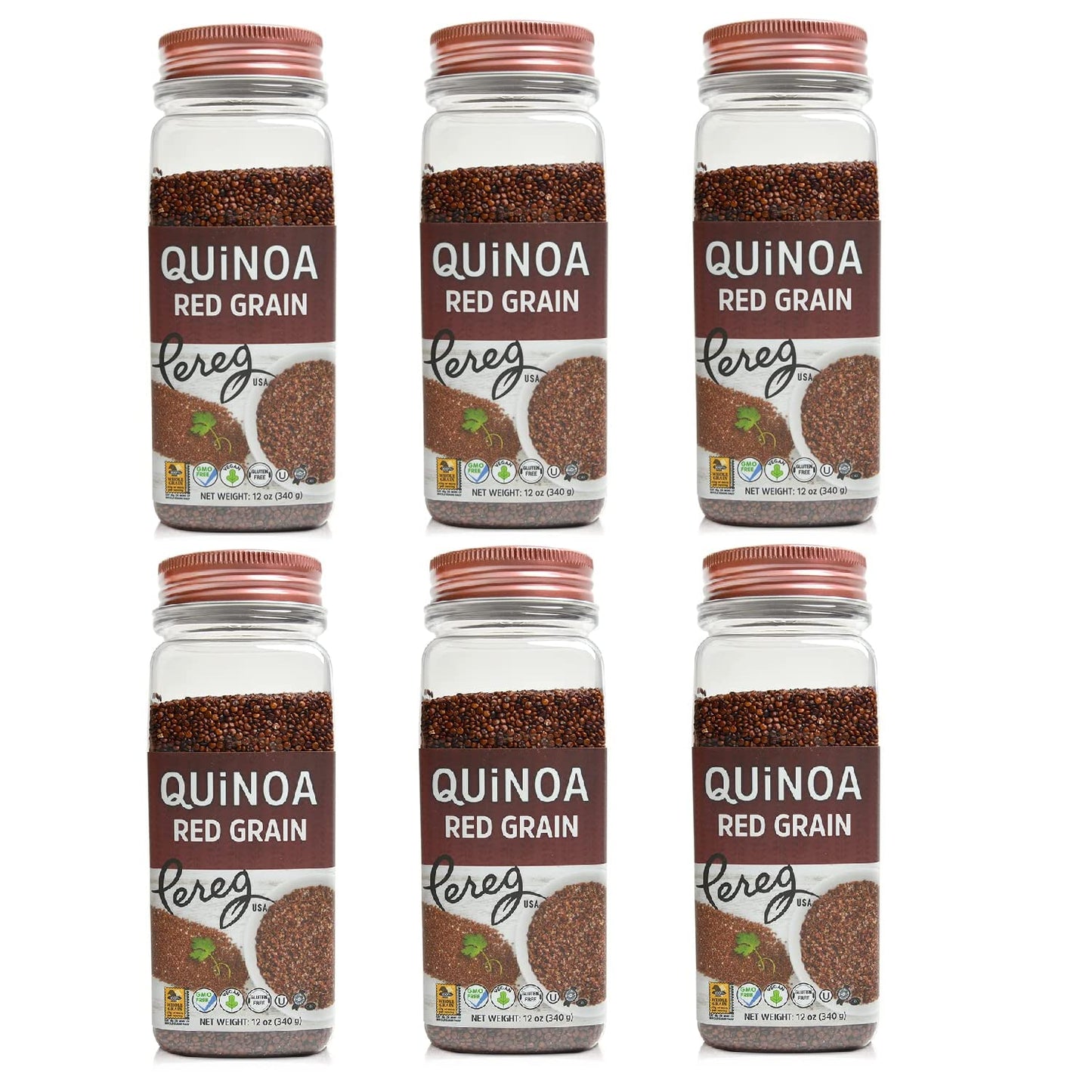 Pereg Red Grain Quinoa (12 Oz x 6 Pack) - Rich in Fibres, Proteins & Iron - Non-GMO, All Natural & Gluten-Free - Ancient Superfood Red Quinoa Grains - Vegetarian & Vegan