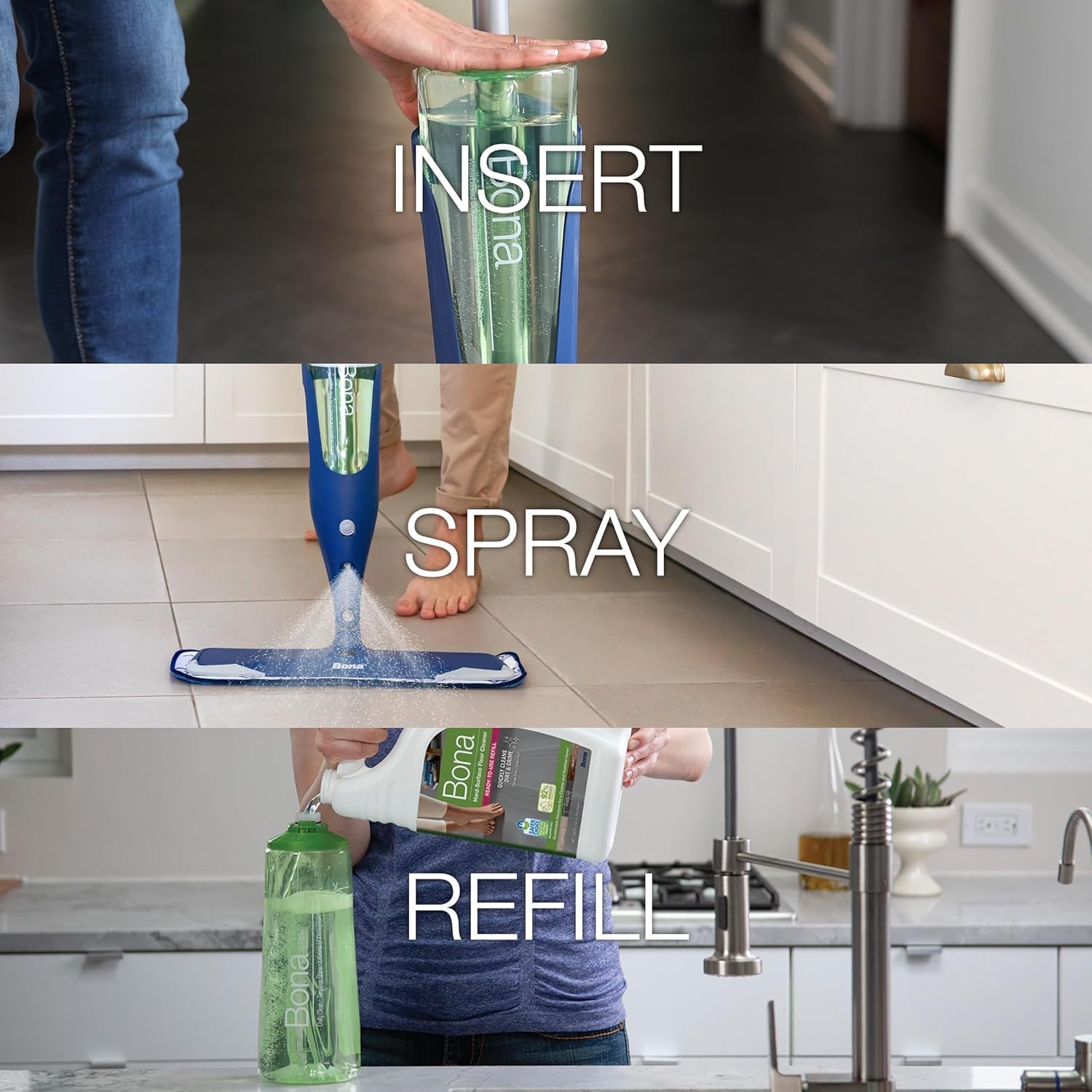 Bona Multi-Surface Hard Floor Cleaner Spray Mop Cartridge - 34 fl oz - Unscented - Refillable - Residue-Free Floor Cleaning Solution for Bona Spray