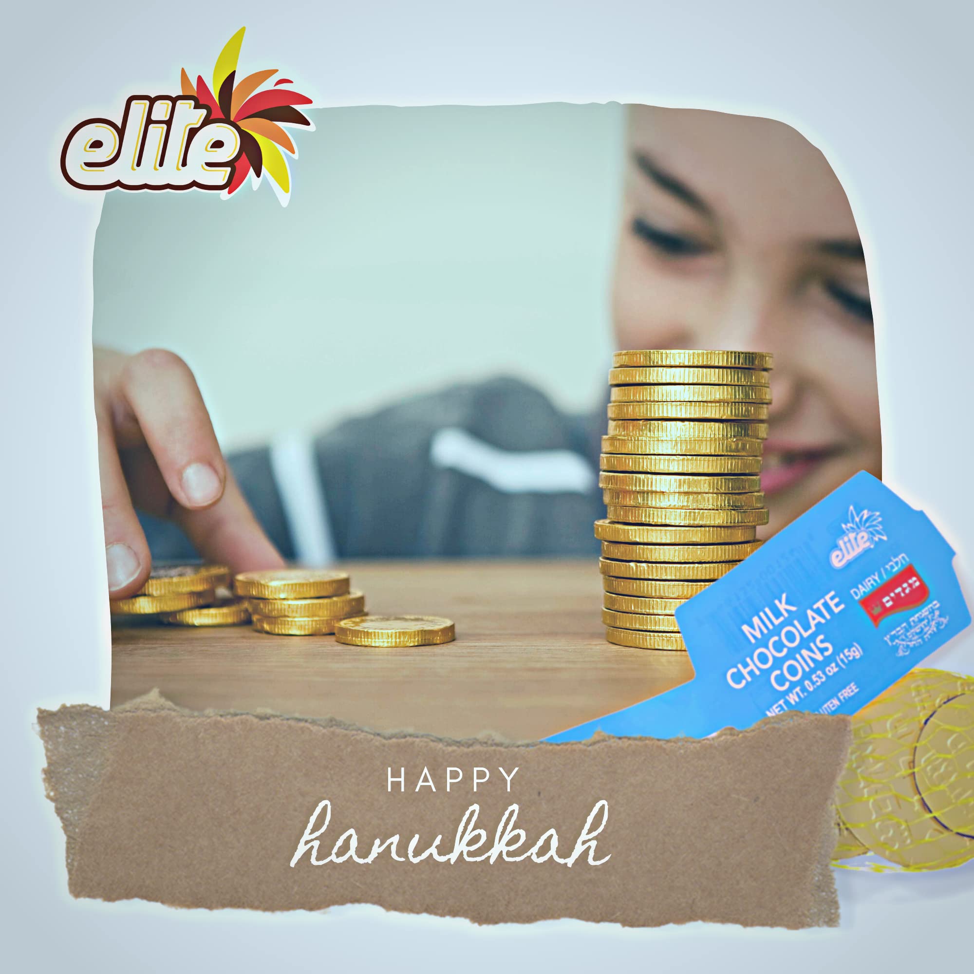 Elite Milk Chocolate Hanukkah Coins (8 Pack total 24 coins) Chanukah Gelt | Premium Rich Kosher Milk Chocolate Coins, Gluten Free, Product Of Israel
