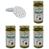 Old South Tomolives Pickled Green Tomatoes 8oz (4 Pack) Bundled with Complimentary 4-count Coasters | Ultimate Martini Garnish | Great Cocktail Snack