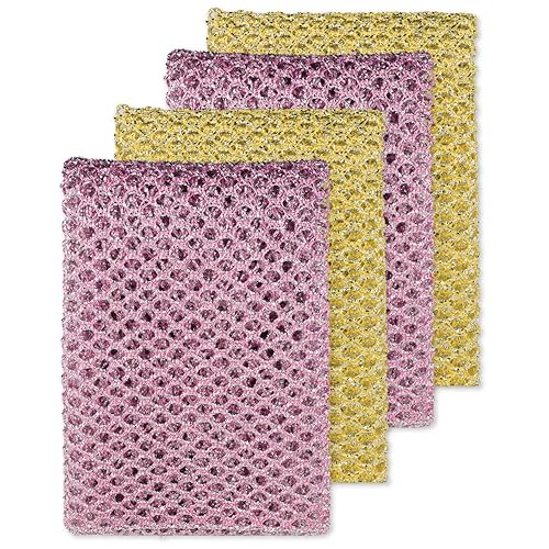 Rugged Glitter Dish Wash Net Heavy Duty, 4 pcs - Premium Non-Scratch Scouring Pads for Durable Cleaning - Glitter Kitchen Mesh Dish Cloth Set