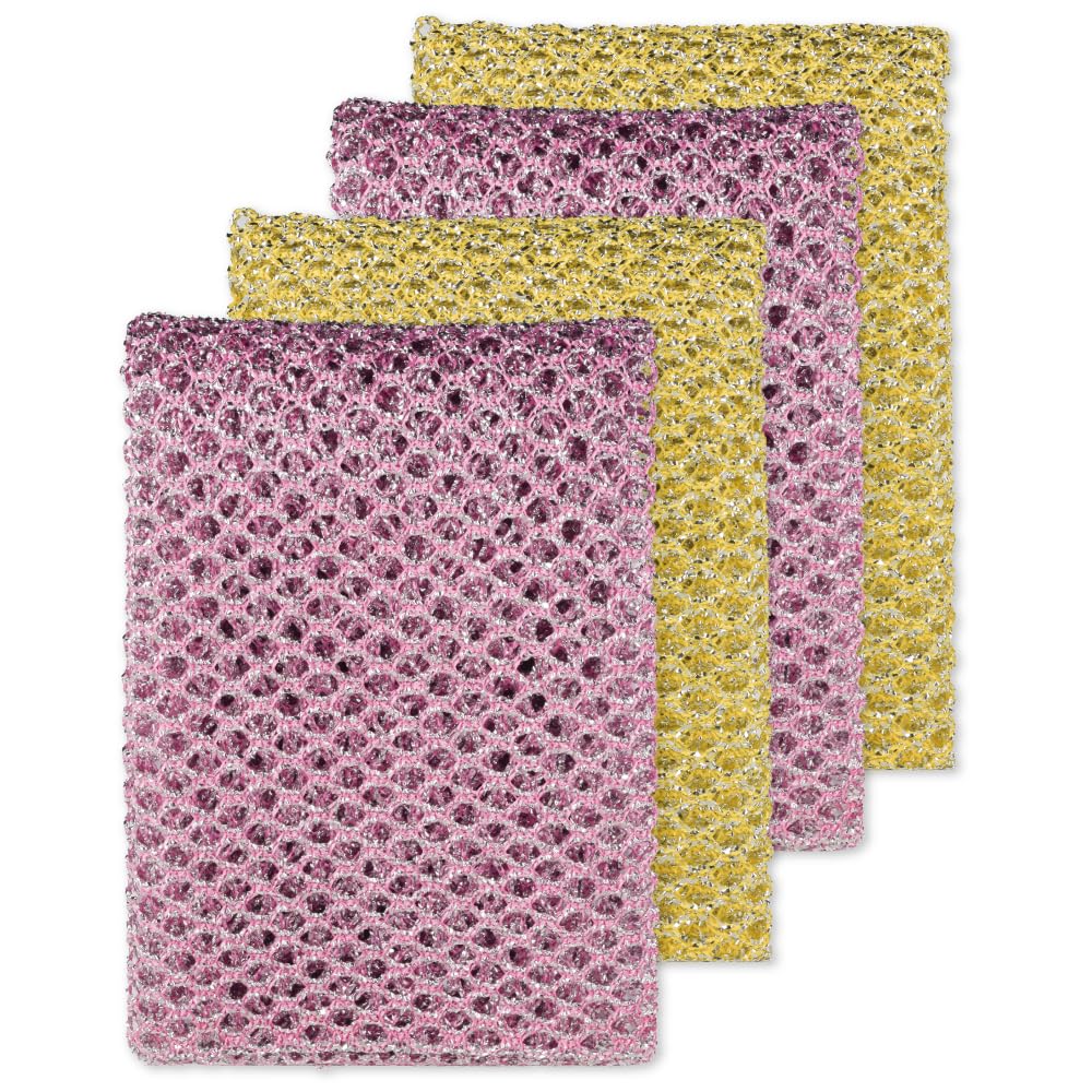Rugged Glitter Dish Wash Net Heavy Duty, 4 pcs - Premium Non-Scratch Scouring Pads for Durable Cleaning - Glitter Kitchen Mesh Dish Cloth Set