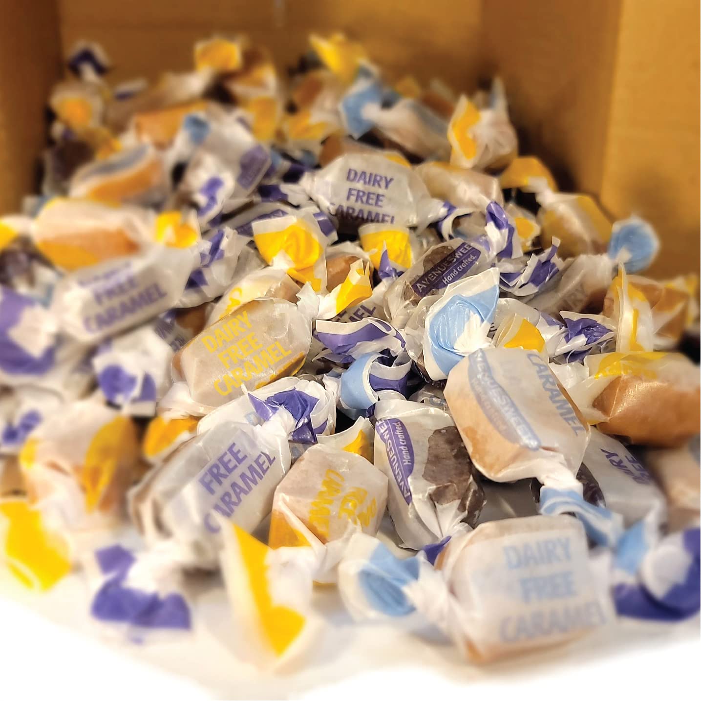 AvenueSweets - Handcrafted Dairy Free Vegan Individually Wrapped Soft Caramels - 1 lb Box - Assorted Flavors