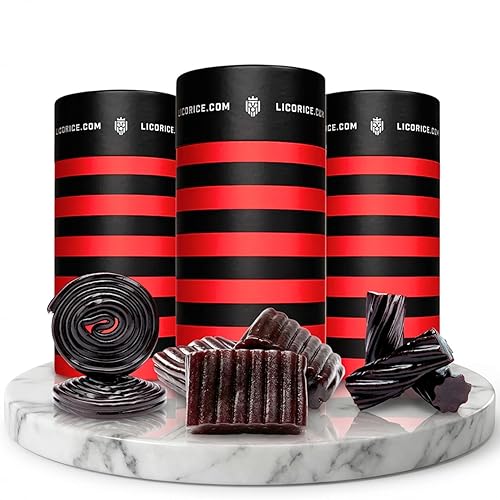 Licorice.com | Candy Gift Box | Soft & Chewy Black Licorice Trio | Australian Sweet & Rich Black Authentic Licorice Spirals & Pillows | Great Gift