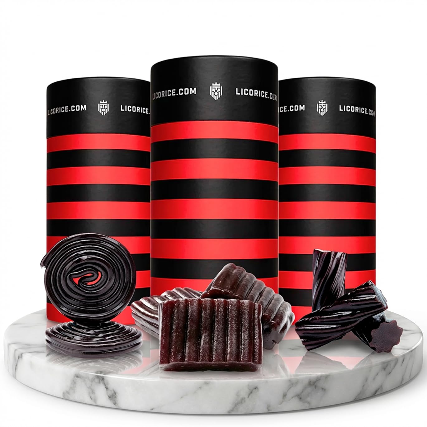 Licorice.com | Candy Gift Box | Soft & Chewy Black Licorice Trio | Australian Sweet & Rich Black Authentic Licorice Spirals & Pillows | Great Gift