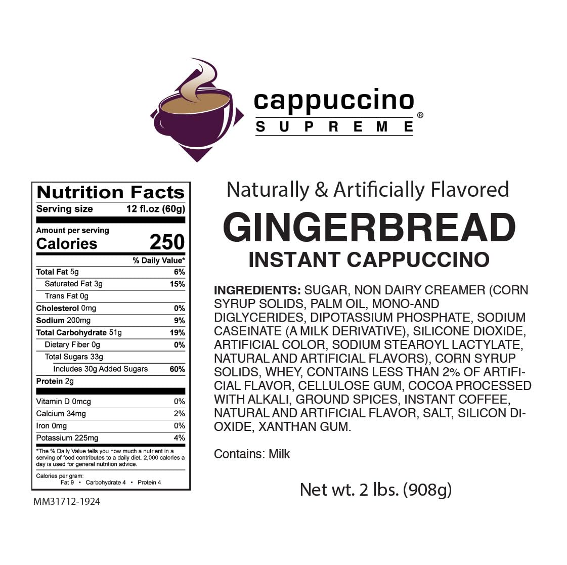 Cappuccino Supreme Gingerbread Instant Cappuccino Mix 6 x 2 lbs