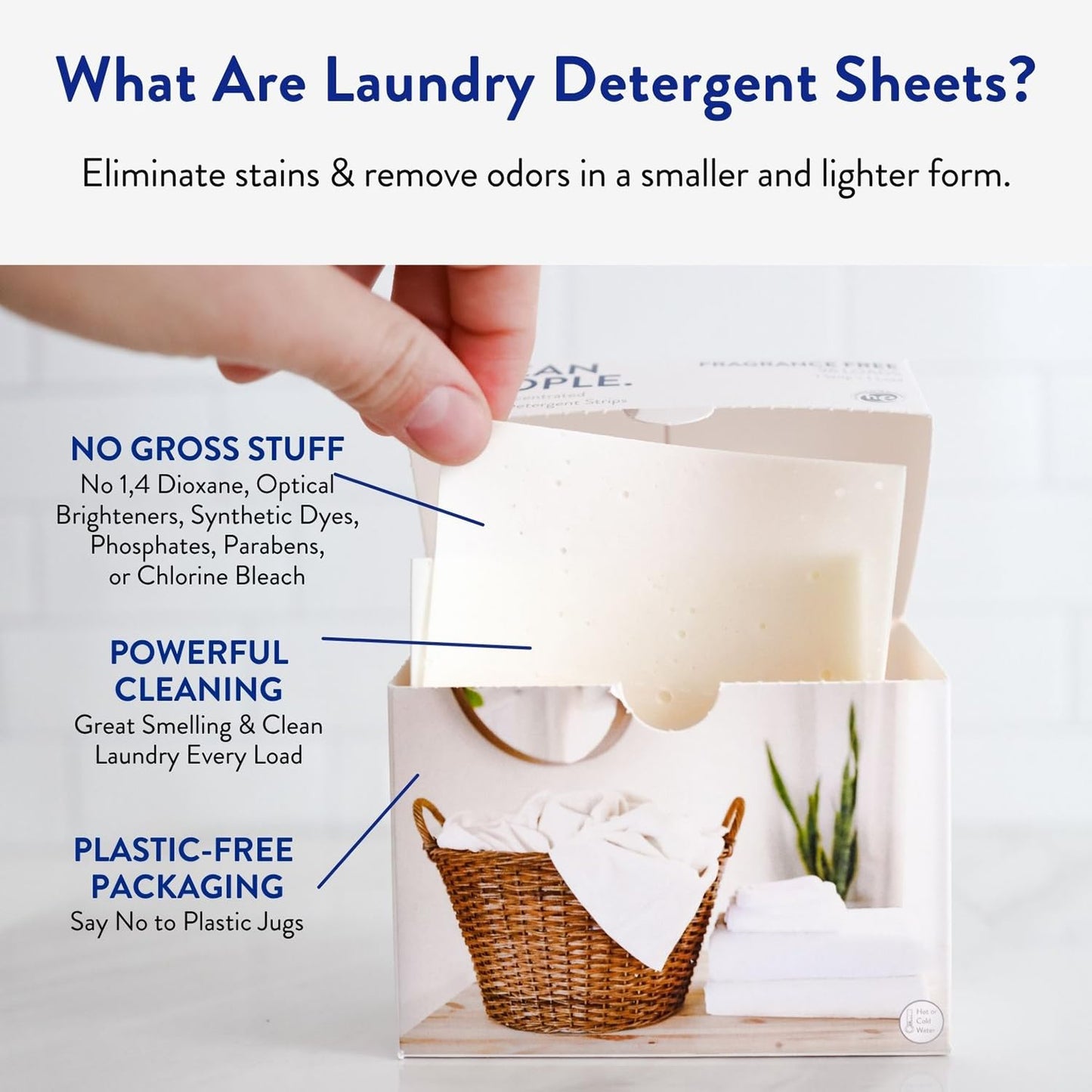 Clean People Laundry Detergent Sheets- Recyclable Packaging, Hypoallergenic, Stain Fighting, Works with All Machines including HE (128 Count, Variety