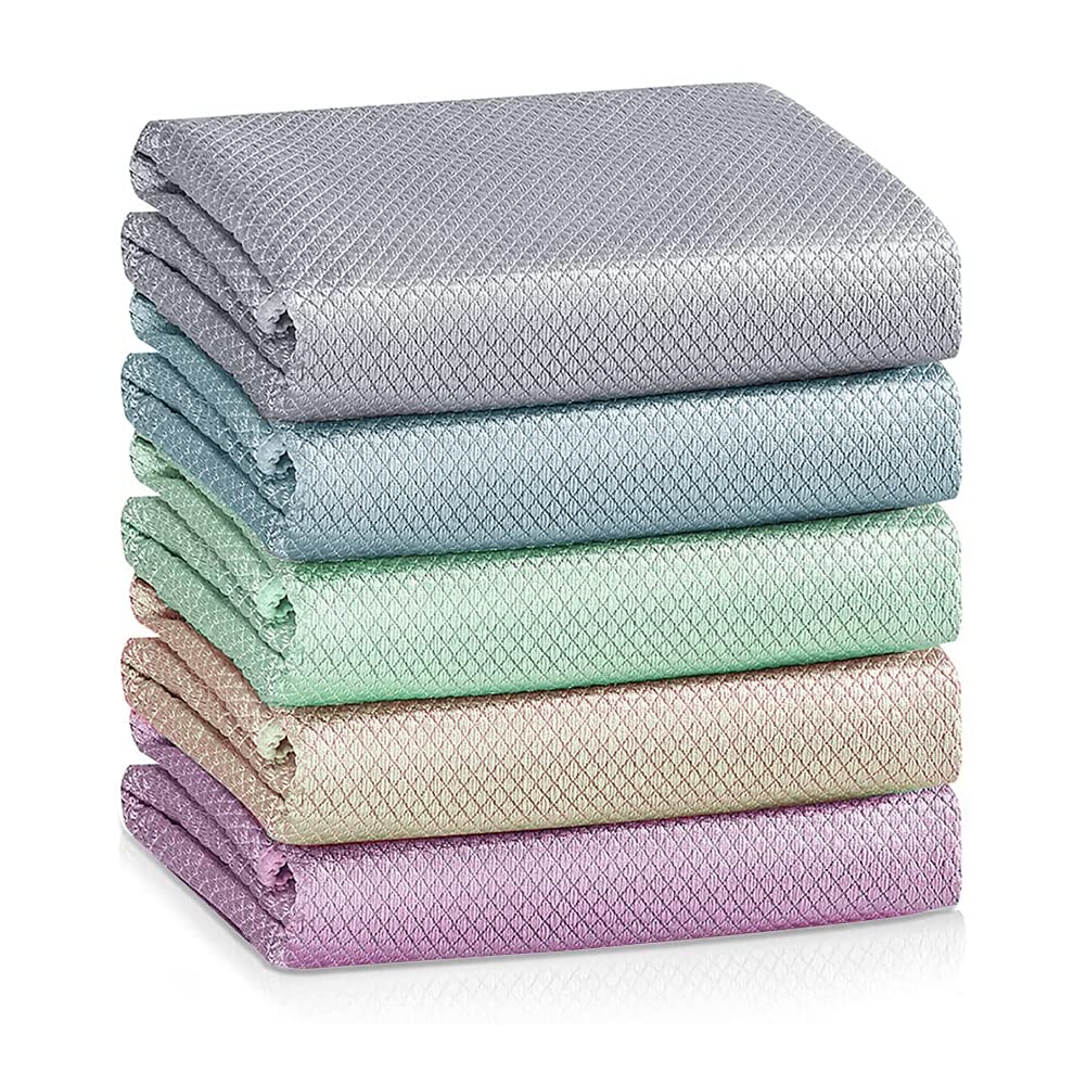 Amersis 5pack Nanoscale Cleaning Cloth, Easy Clean Cloth, Microfiber Cleaning Cloth, Nanoscale Streak-Free Cleaning Cloths Reusable Lint Free Cloth