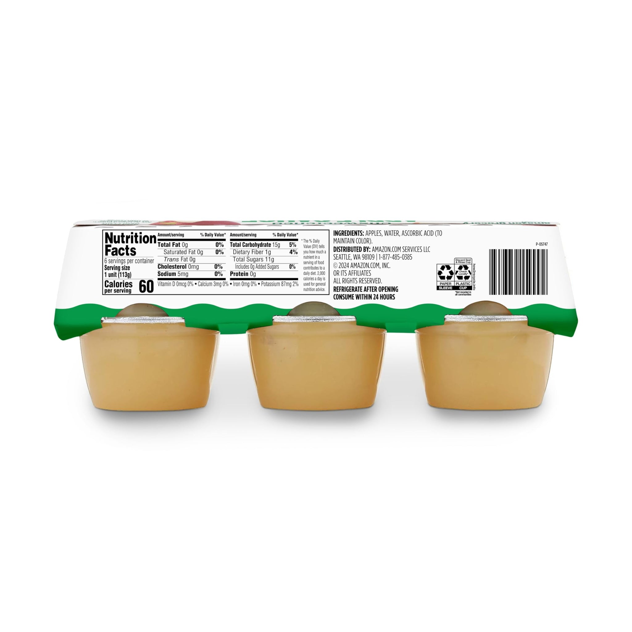 Amazon Grocery, Unsweetened Apple Sauce, 4 Oz, Pack of 6