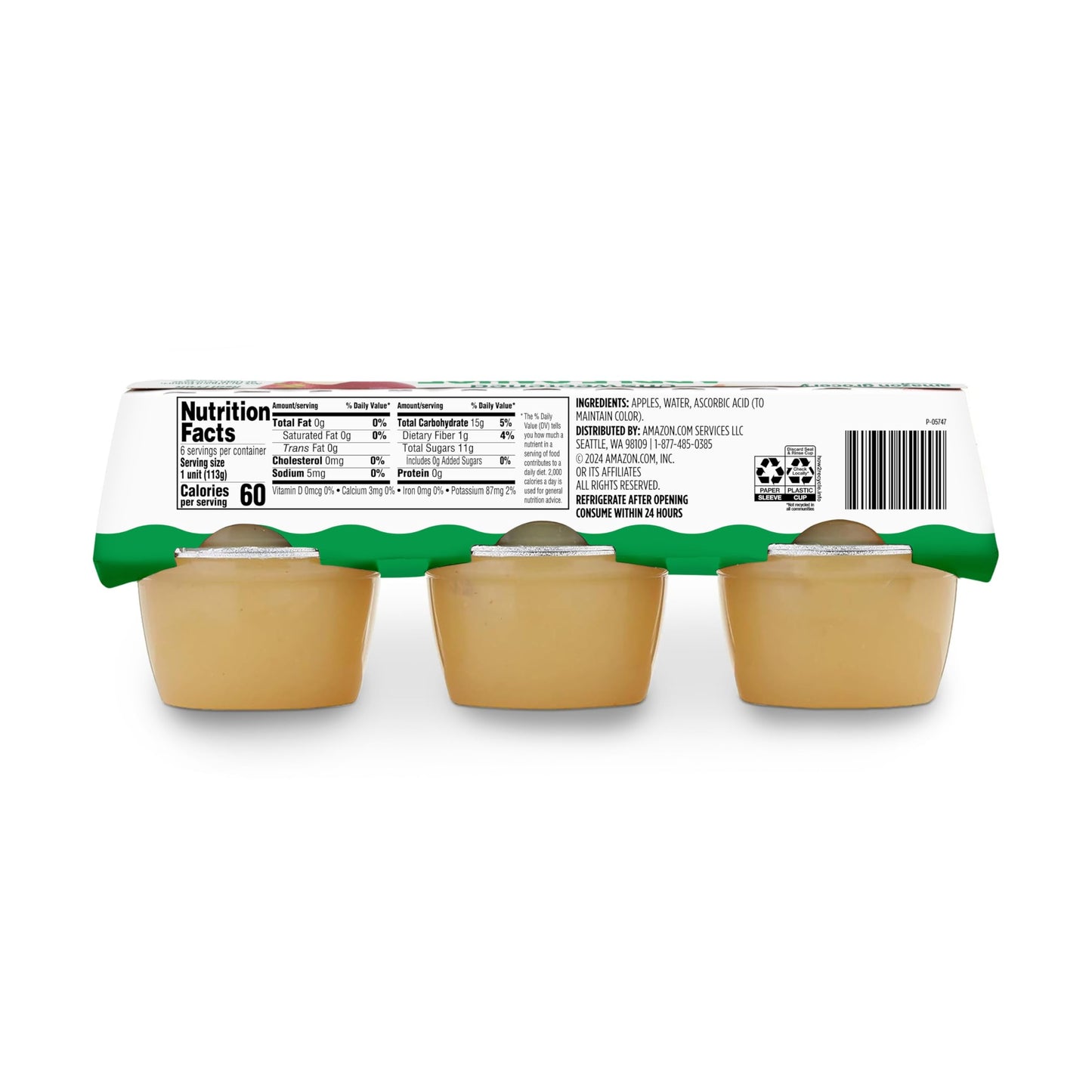 Amazon Grocery, Unsweetened Apple Sauce, 4 Oz, Pack of 6