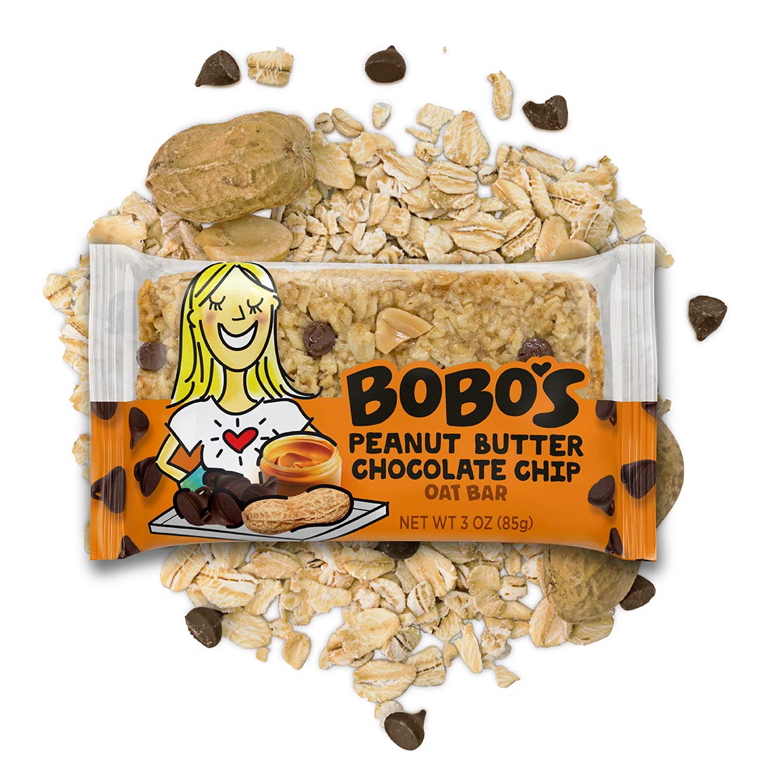 Bobo's Peanut Butter Chocolate Chip Oat Bars, Simple Ingredients, Whole Grain Oats, Plant Based, Gluten Free Breakfast Bars, Non-GMO, Healthy Snacks