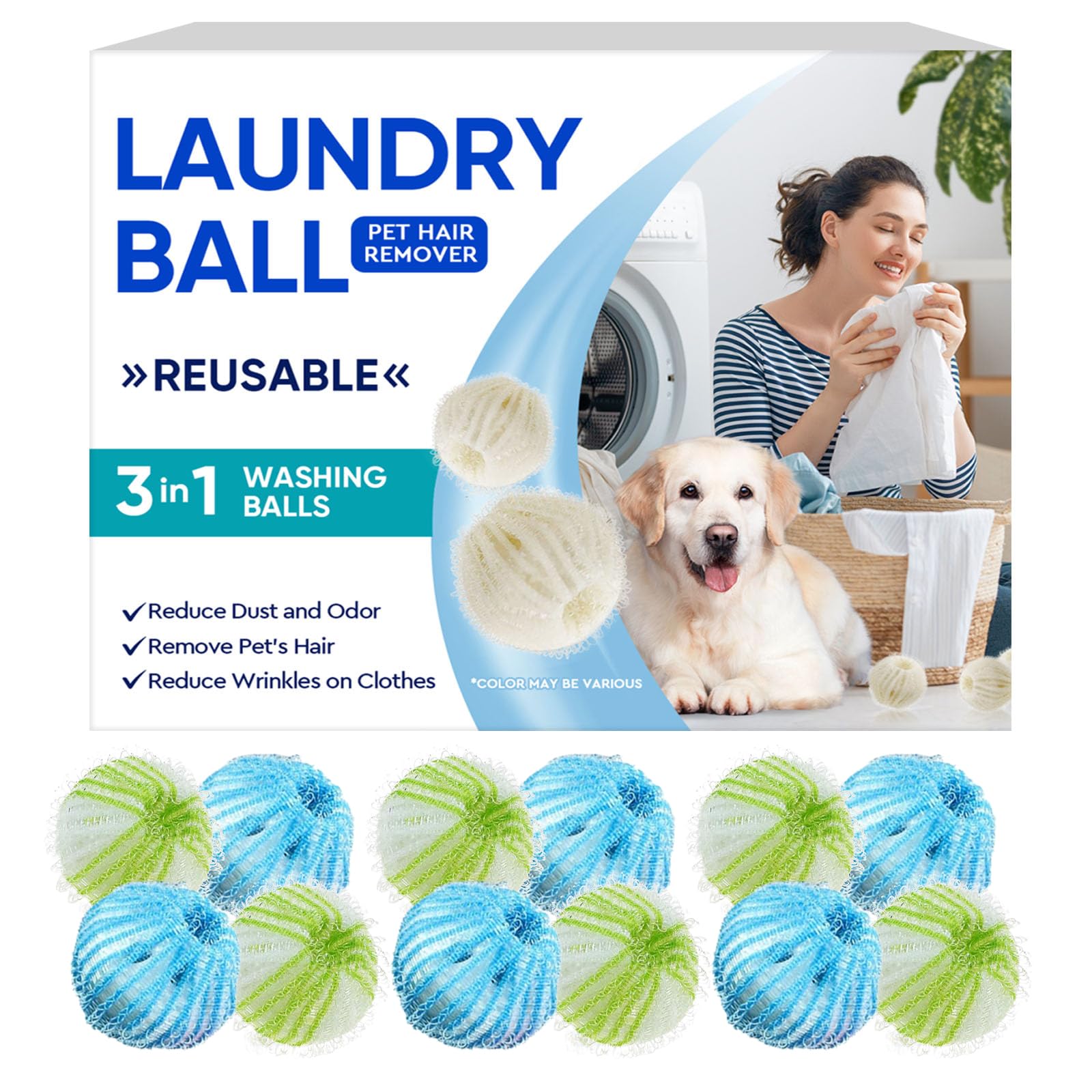 12Pcs Pet Hair Remover for Laundry, Effectively Removes Pet Hair from Bedding and Clothes,Reusable Washing Machine Hair Catcher