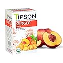 Tipson Ginger-Peach Flavor | Caffeine Free | All Natural Ingredients | USDA Organic | 20 Enveloped Tea Bags