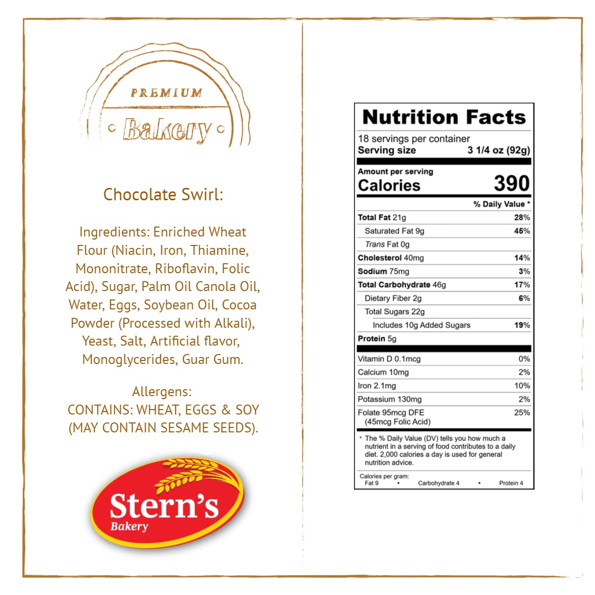 Stern’s Bakery Chocolate Swirl | 18 Individually Wrapped Chocolate Pastries |3 Oz Breakfast Danish Pastries | Vending Machine Snacks | Lunchbox Snacks
