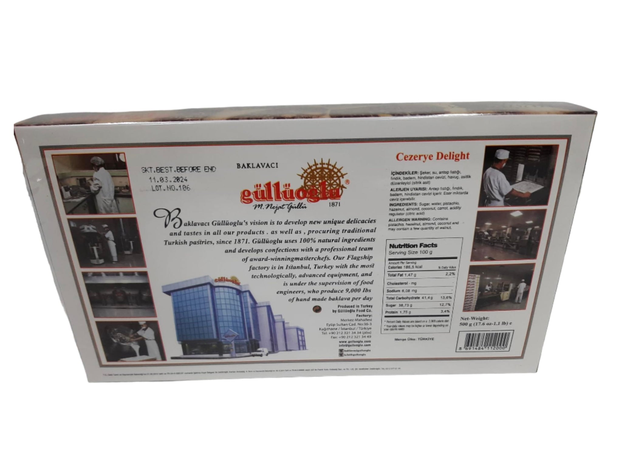 Gulluoglu Cezerye Delight, 17.6oz - 500 gr (1 pack), daily fresh shipment from Istanbul/Turkey