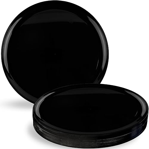 Blue Sky Edge Black Disposable Plastic Plates 10.6" Round (10 Count) - Elegant and Sturdy Tableware for Events and Parties