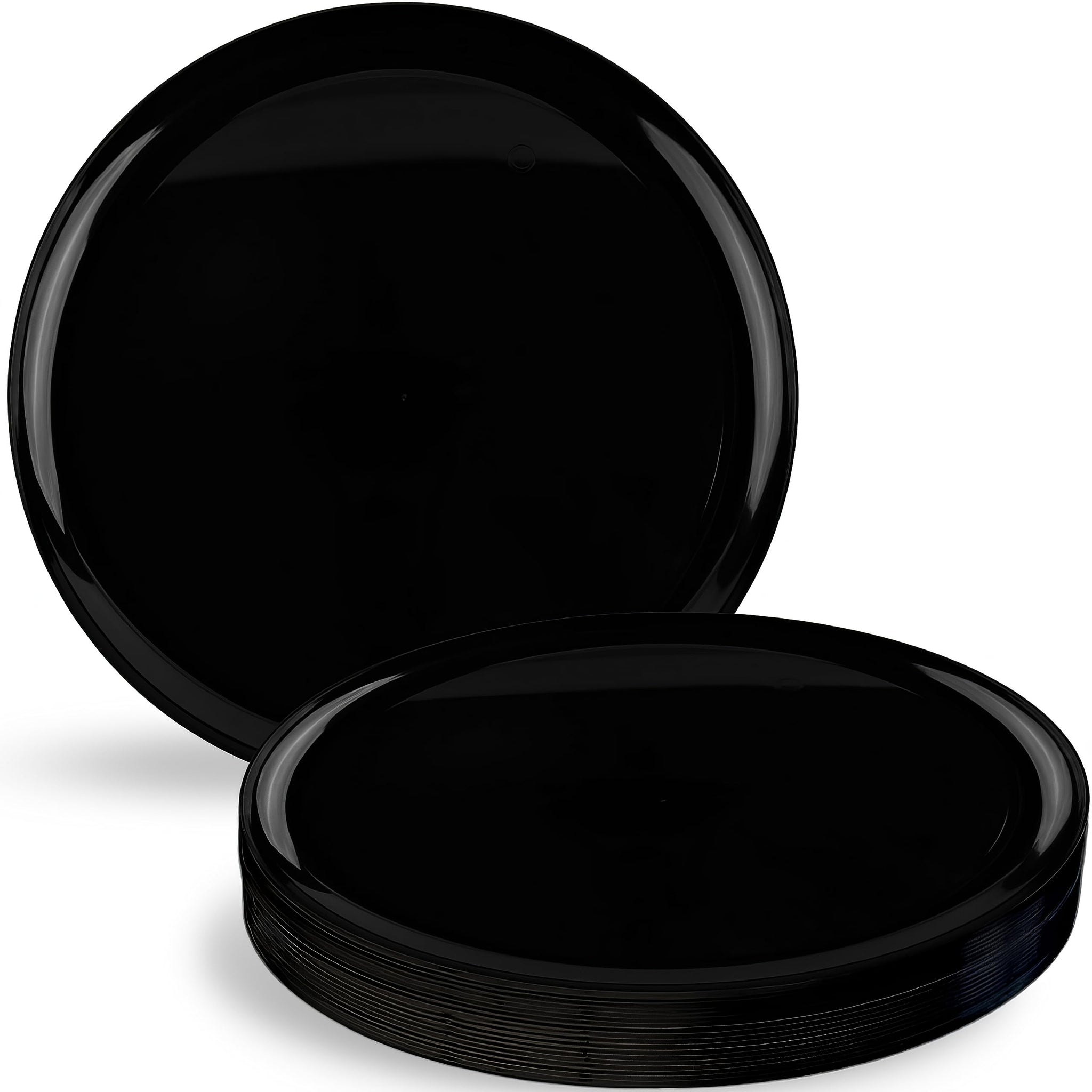 Blue Sky Edge Black Disposable Plastic Plates 10.6" Round (10 Count) - Elegant and Sturdy Tableware for Events and Parties