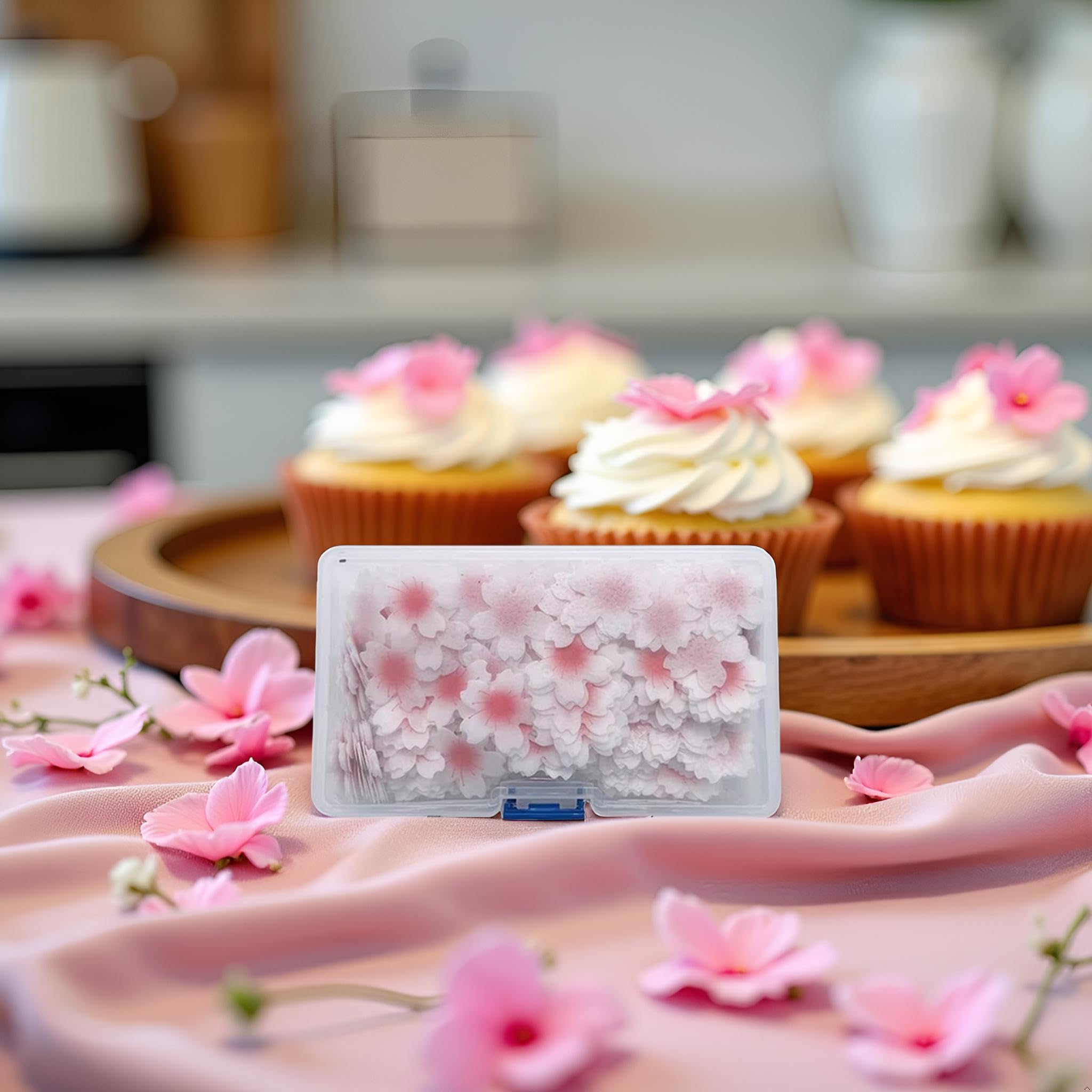 100 Pieces/Box Edible Flower Cupcake Toppers, Sticky Rice Paper Decorative Cake Cupcake Toppers for Wedding Birthday Party Cupcake Food Decoration
