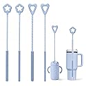 FreshNGo Silicone Straw Cleaner Brush, 4-Pcs Reusable Extra-Long Brush for Cleaning Metal & Glass Straws, Milkshake & Tumbler, 6mm+9mm (4, Blue)