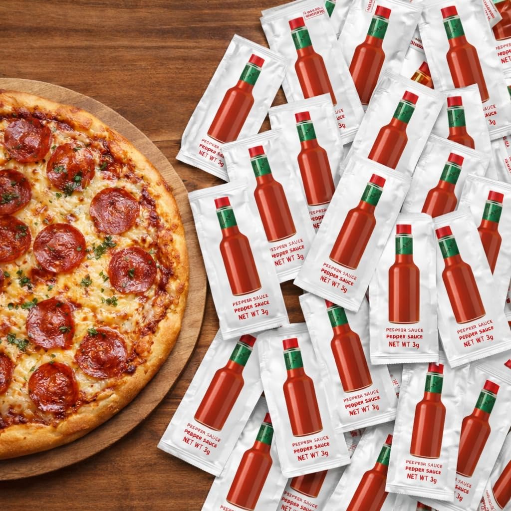 Hot Sauce Packets Bulk - 35 Single-Serve Pepper Sauce Sachets (3g Each) | Pizza, Takeout, Restaurants, Travel & On-the-Go