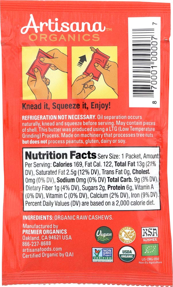 Artisana Organic Raw Cashew Butter, 1.06oz 10 Count by Artisana