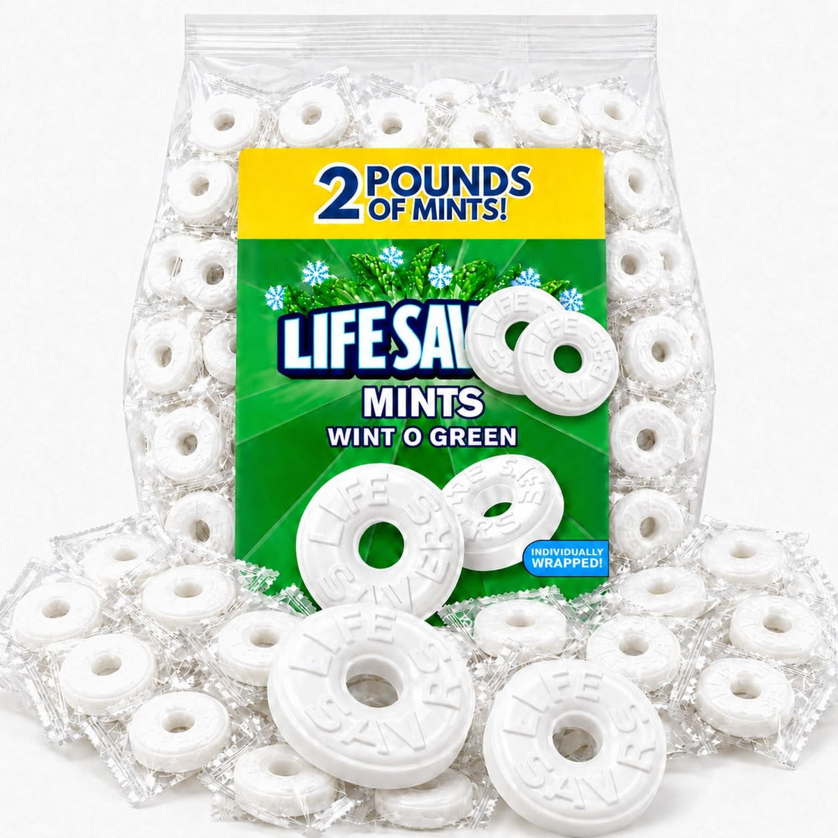 Wint-O-Green Hard Candy - Classic Wintergreen Mint Candy - Individually Wrapped - 2 lb Bulk Bag