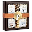 POPINSANITY Gourmet Popcorn Gift Set In A Deep Chocolate Brown Deluxe Box. Overflowing with 4 Bags x 6 Oz Most Popular Popped Popcorn Flavors. Kosher
