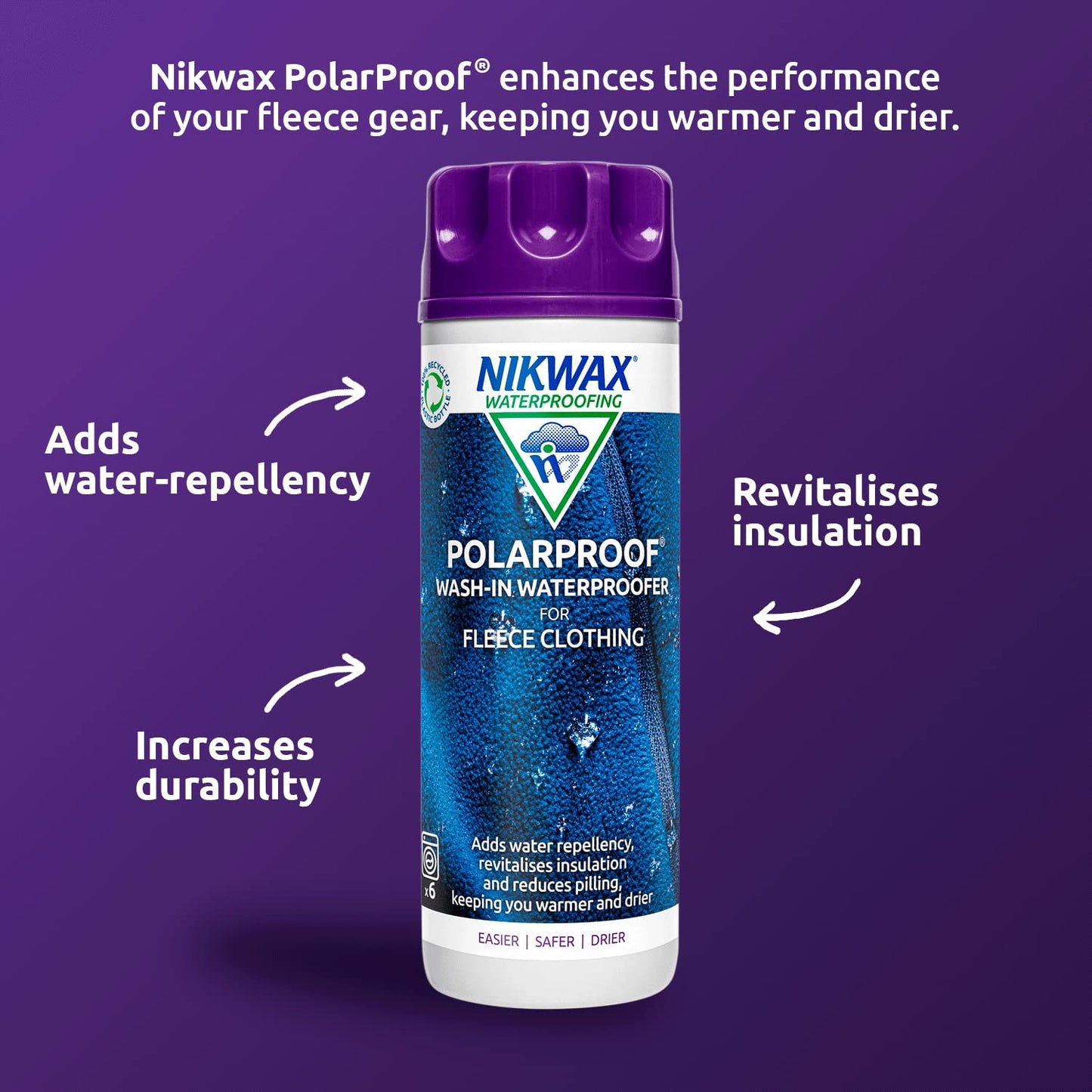 Nikwax PolarProof, 300ml, Waterproofing for Fleece Garments, Jackets, Vests, Beanies and Accessories
