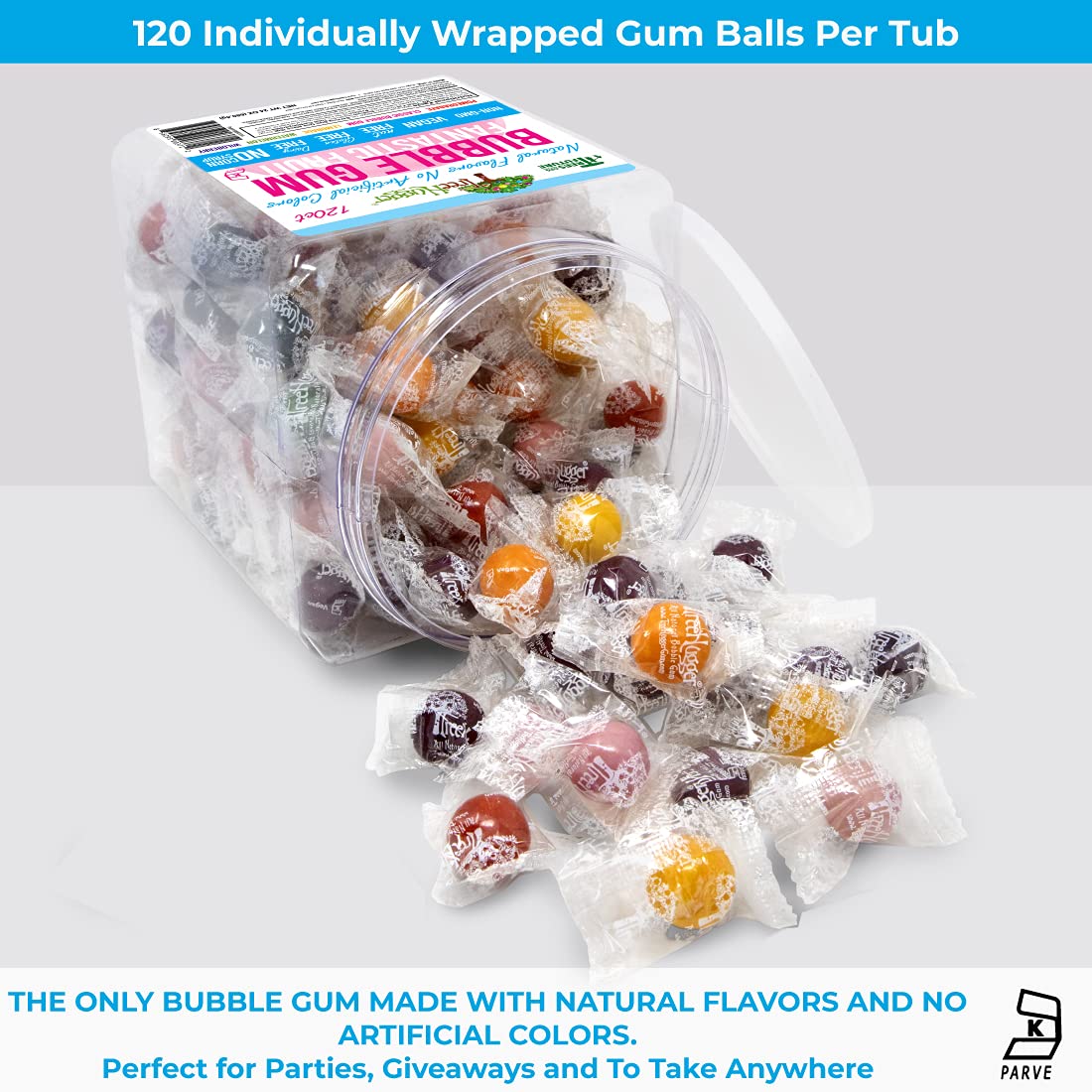 Tree Hugger Bubble Gum, Fantastic Fruit, Natural Flavors, No Artificial Colors, 120 Count Tub