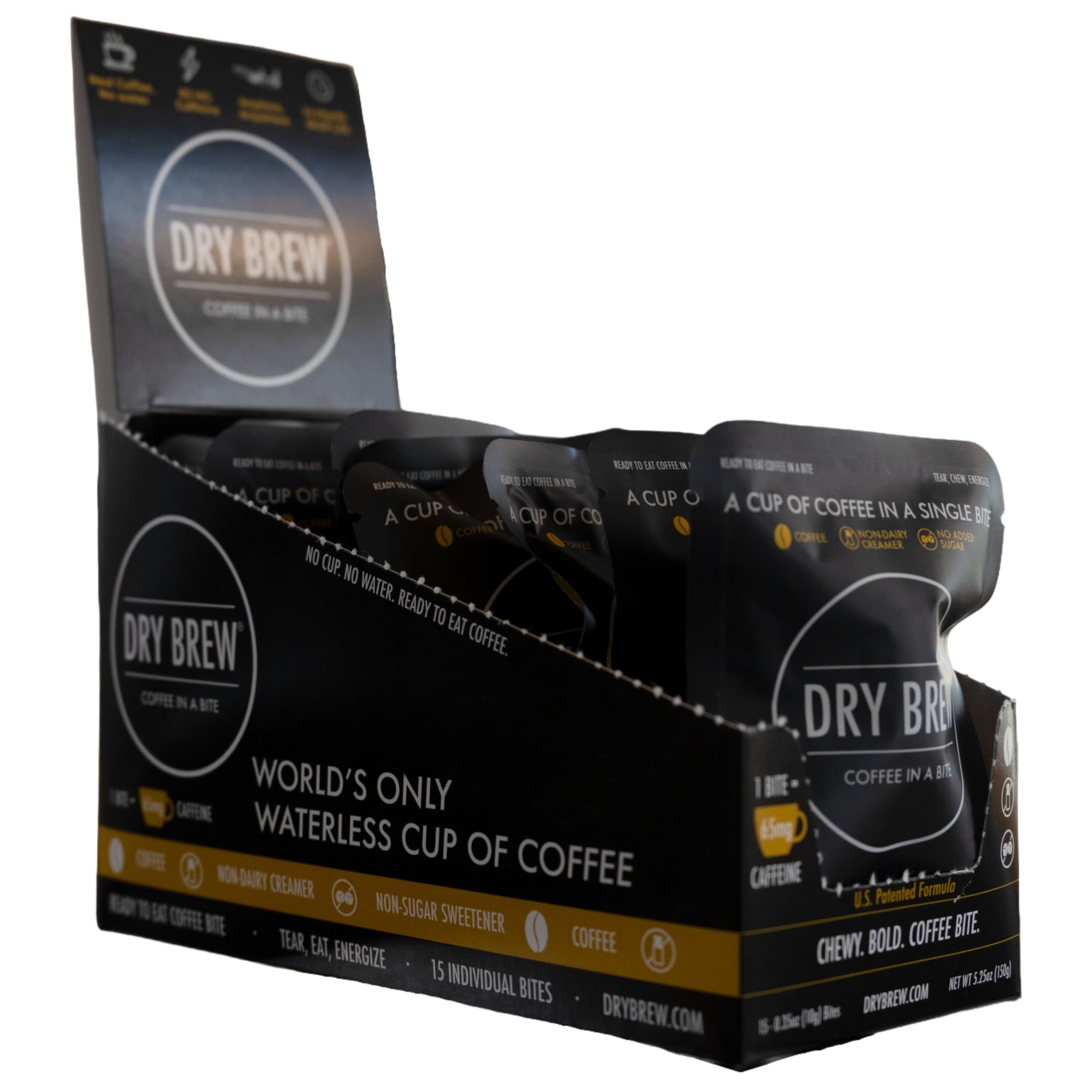 Dry Brew Coffee in a Bite, Chewy Ready to Eat, 65mg Caffeine each, Non-dairy Creamer - 15 Bites