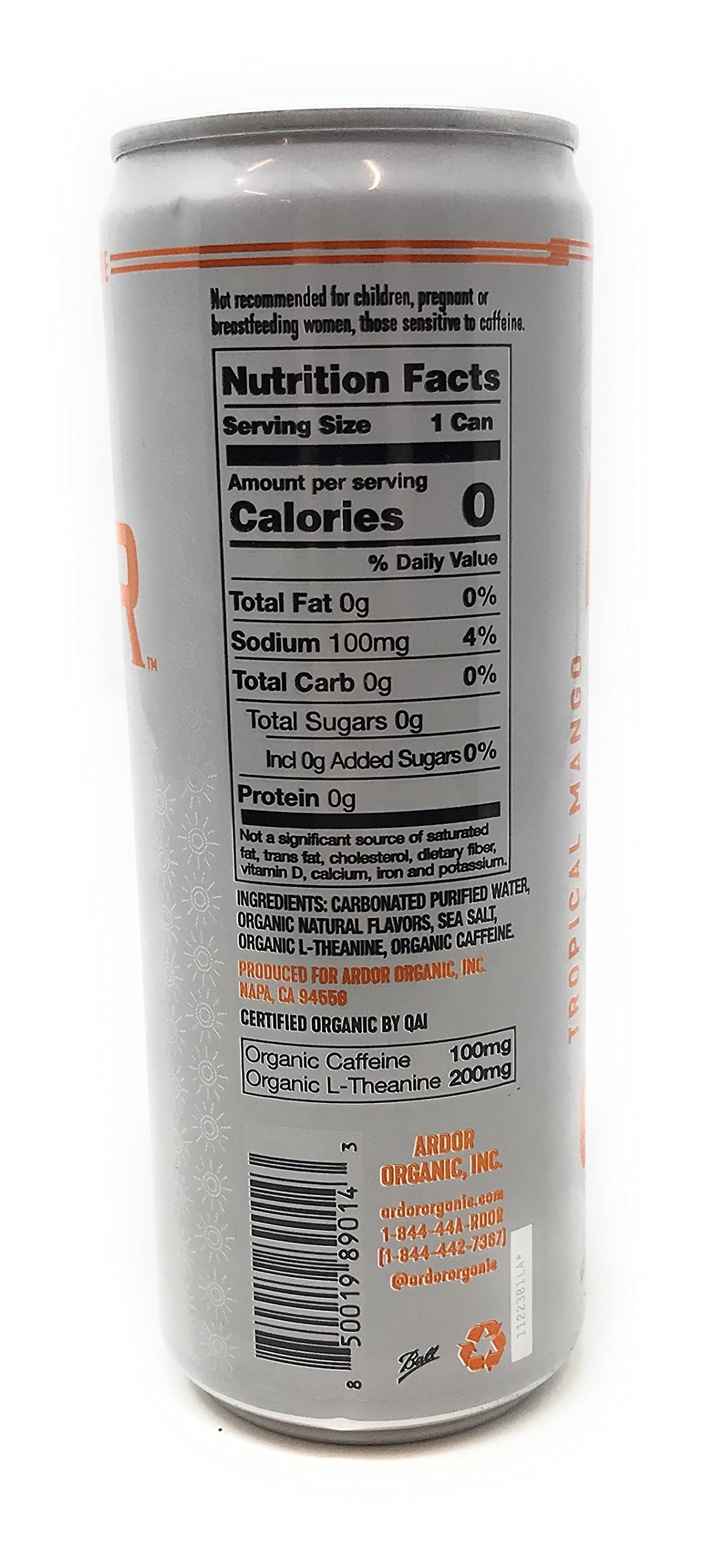 Ardor, Water Sparkling Tropical Mango Organic, 12 Fl Oz
