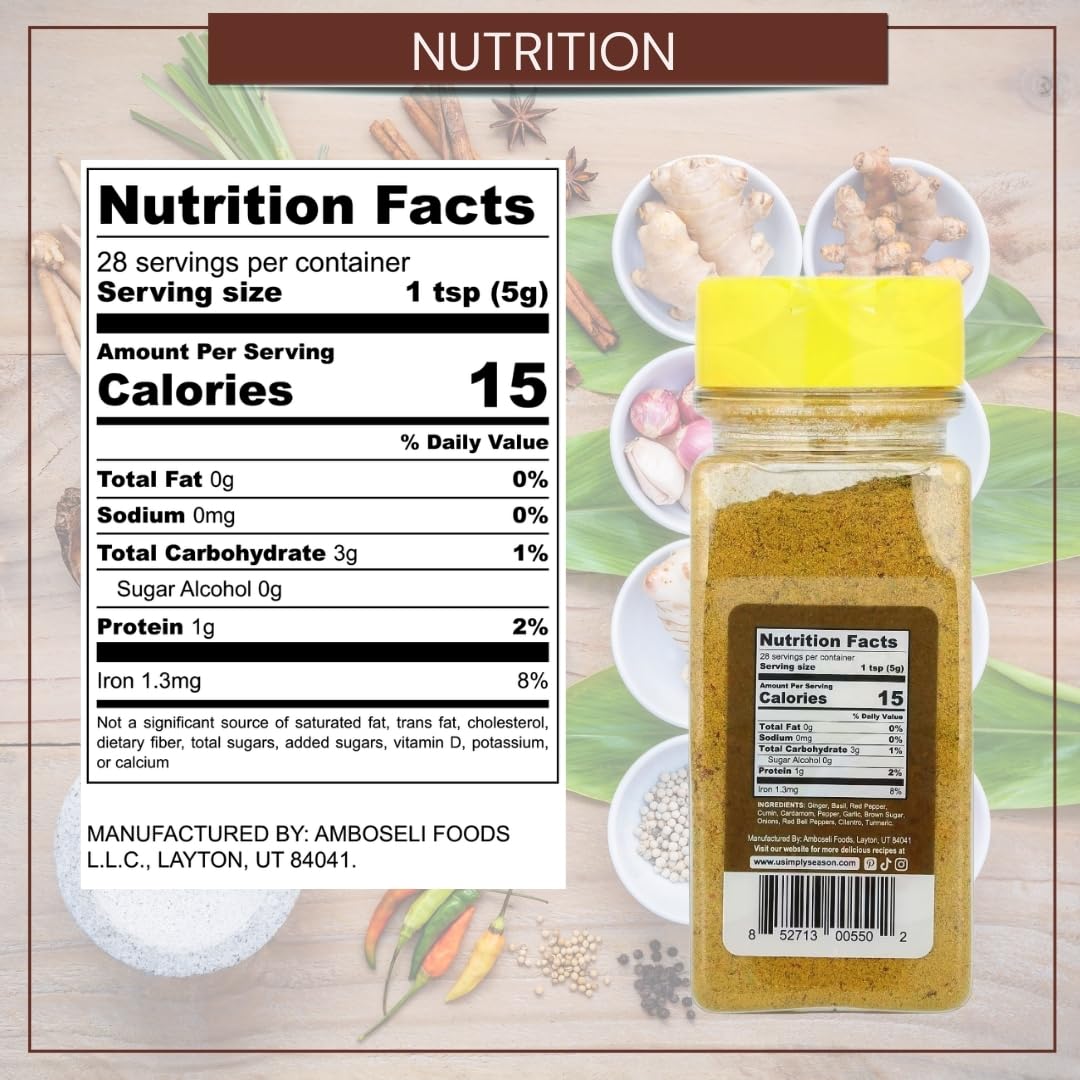 USimplySeason Thai Spice (4.8 oz) - Aromatic Asian Seasoning Blend, Ideal for Soups, Stir-fries, and Grills - No Salt, Vegan, Non-GMO, Made in the USA