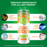 JUNO ENERGY Limeade Sparkling Energy Drink - Sugar Free Electrolytes, Energizing and Hydrating with 125mg Organic Caffeine from Green Coffee Beans