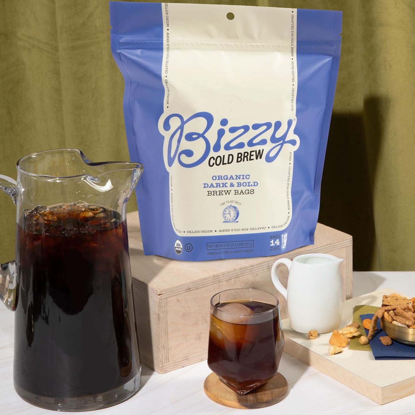 Bizzy Organic Cold Brew Coffee | Dark & Bold Blend | Coarse Ground Coffee | Dark Roast | Micro Sifted | Specialty Grade | 100% Arabica | Brew Bags | 4