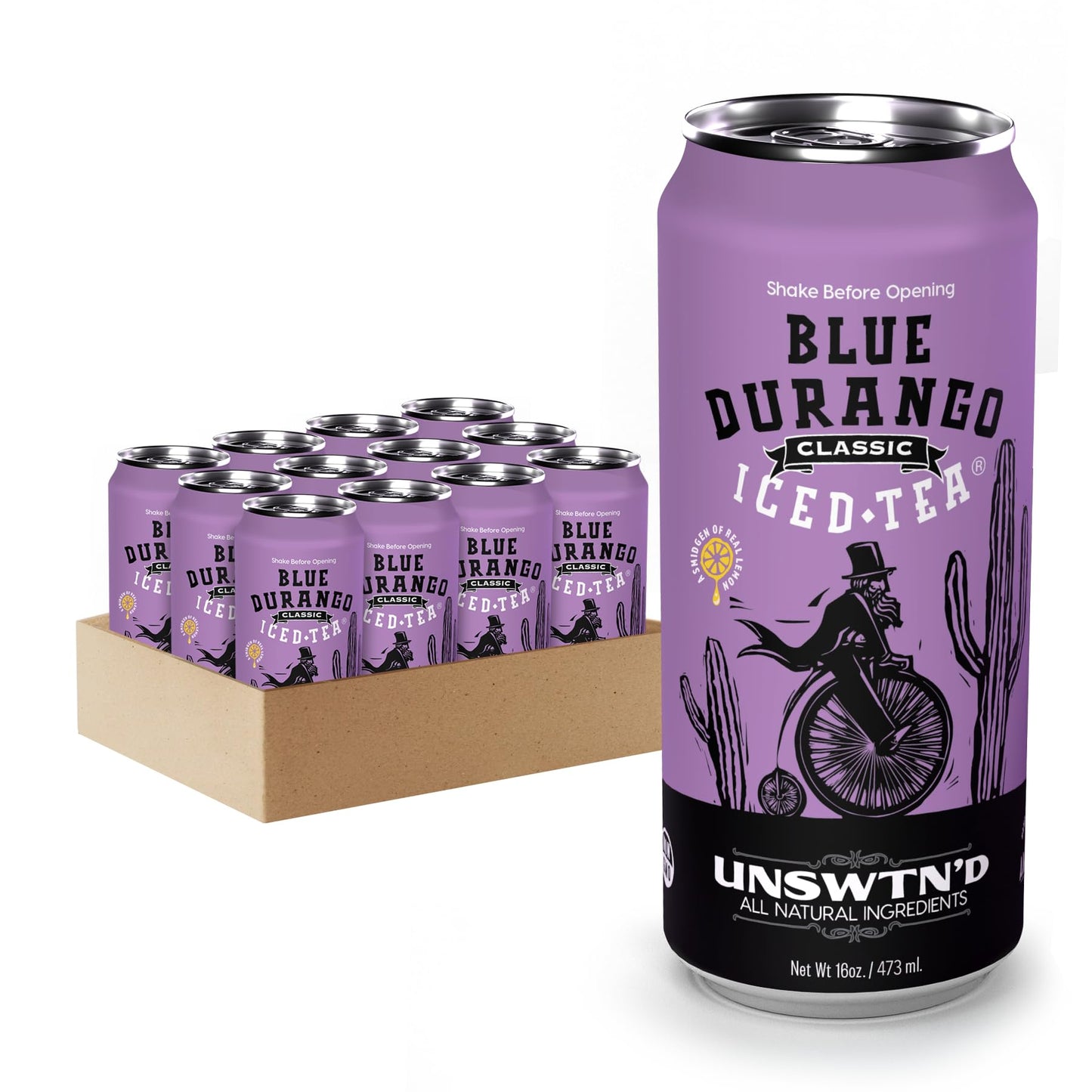 Blue Durango Iced Tea - Unsweetened Classic - Black Tea - Non-GMO, Gluten-Free - Zero Sugar Ice Tea - Natural Ingredient Ice Drinks - 16 oz Cans (12
