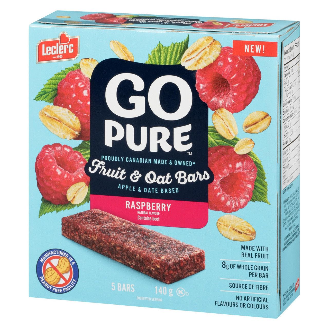GO PURE Raspberry Fruit & Oat Bars, 140 GR