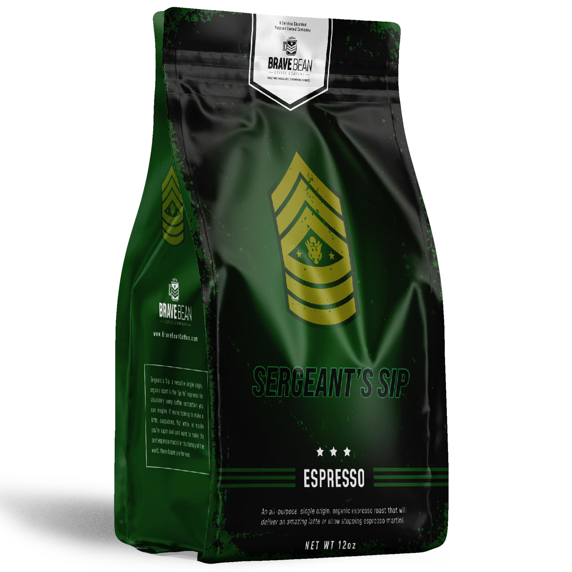 Brave Bean Coffee Company Sergeant's Sip: Espresso Roast, Organic, Single-Origin Coffee - Espresso Specialty Coffee