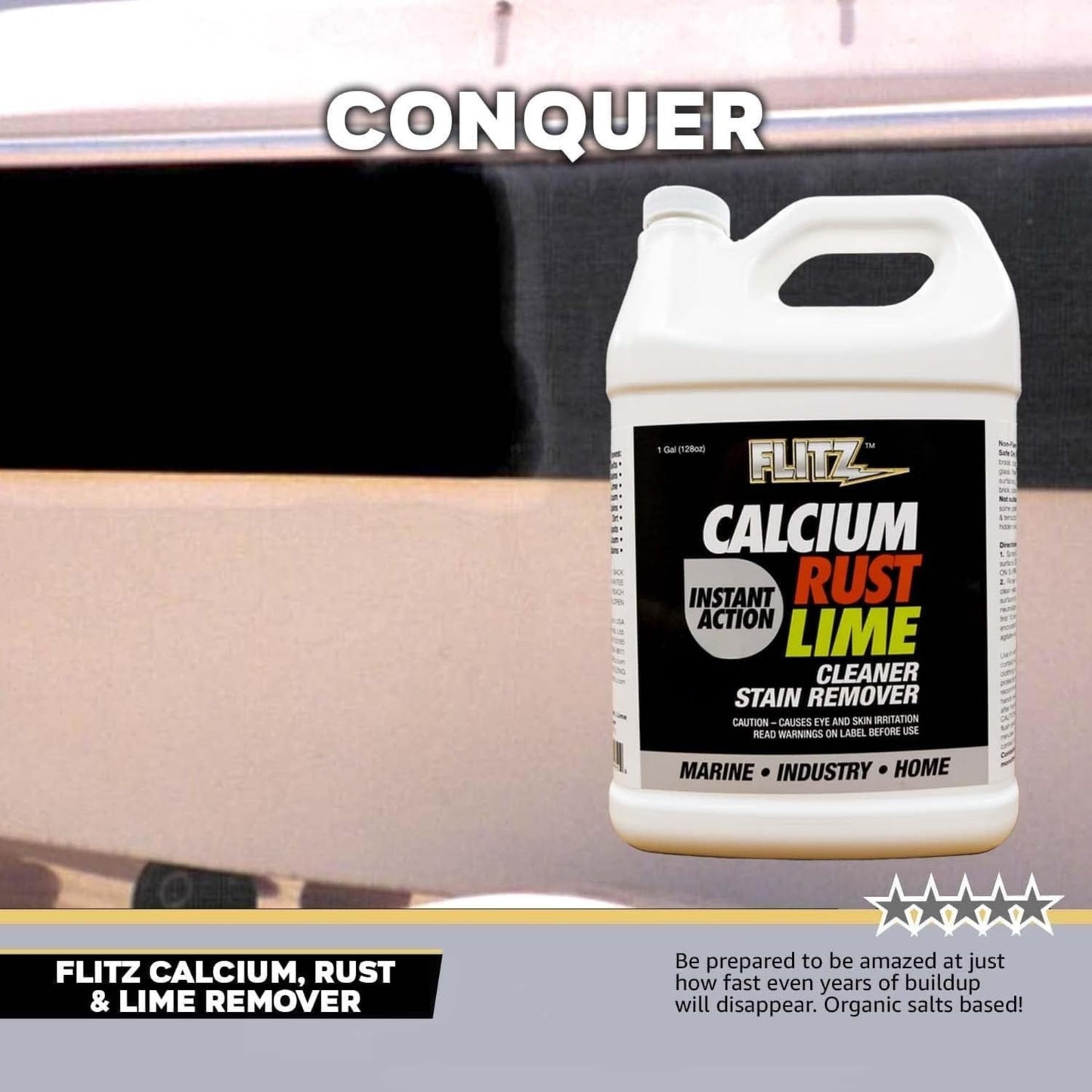 FLITZ Calcium, Rust, & Lime Remover - 1 Gallon Bottle of USA-Made Limescale Remover for Toilets, Showers, and More - Powerful Spray that Instantly