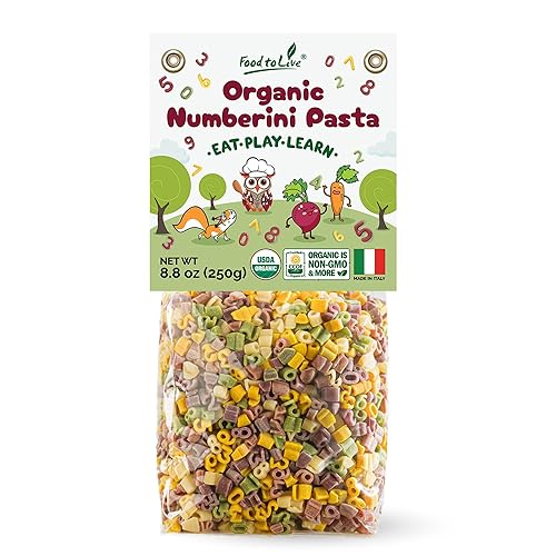 Food to Live Organic Numberini Pasta - Eat. Play. Learn, 8.8 oz (Pack of 1) - Multicolor Italian Fun Kid's Pasta, Made with Roots and Vegetables
