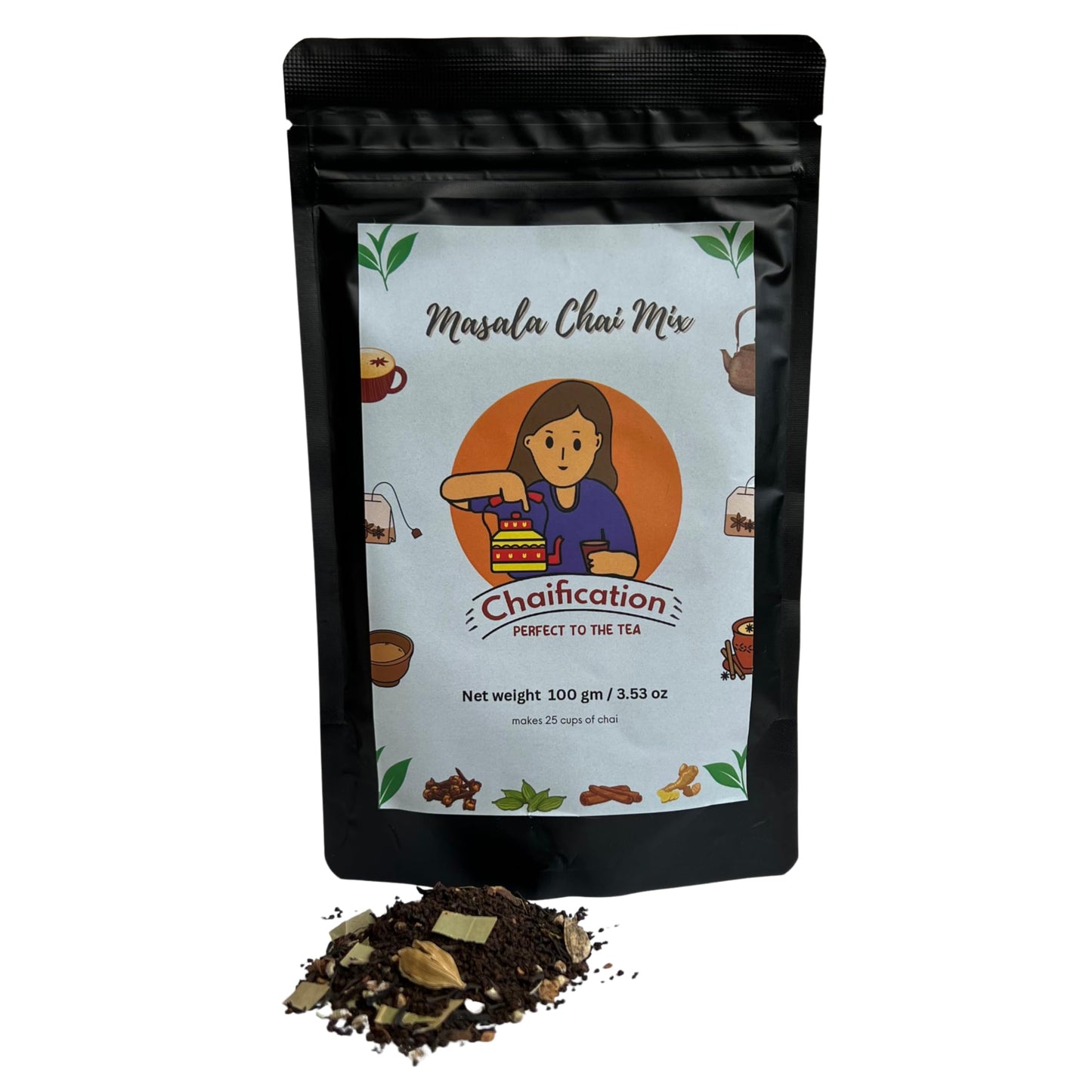 Chaification Masala Chai Mix - Premium Black Loose Tea Leaf with Spices, 100% Natural, Makes 25 cups, 100gm or 3.53oz